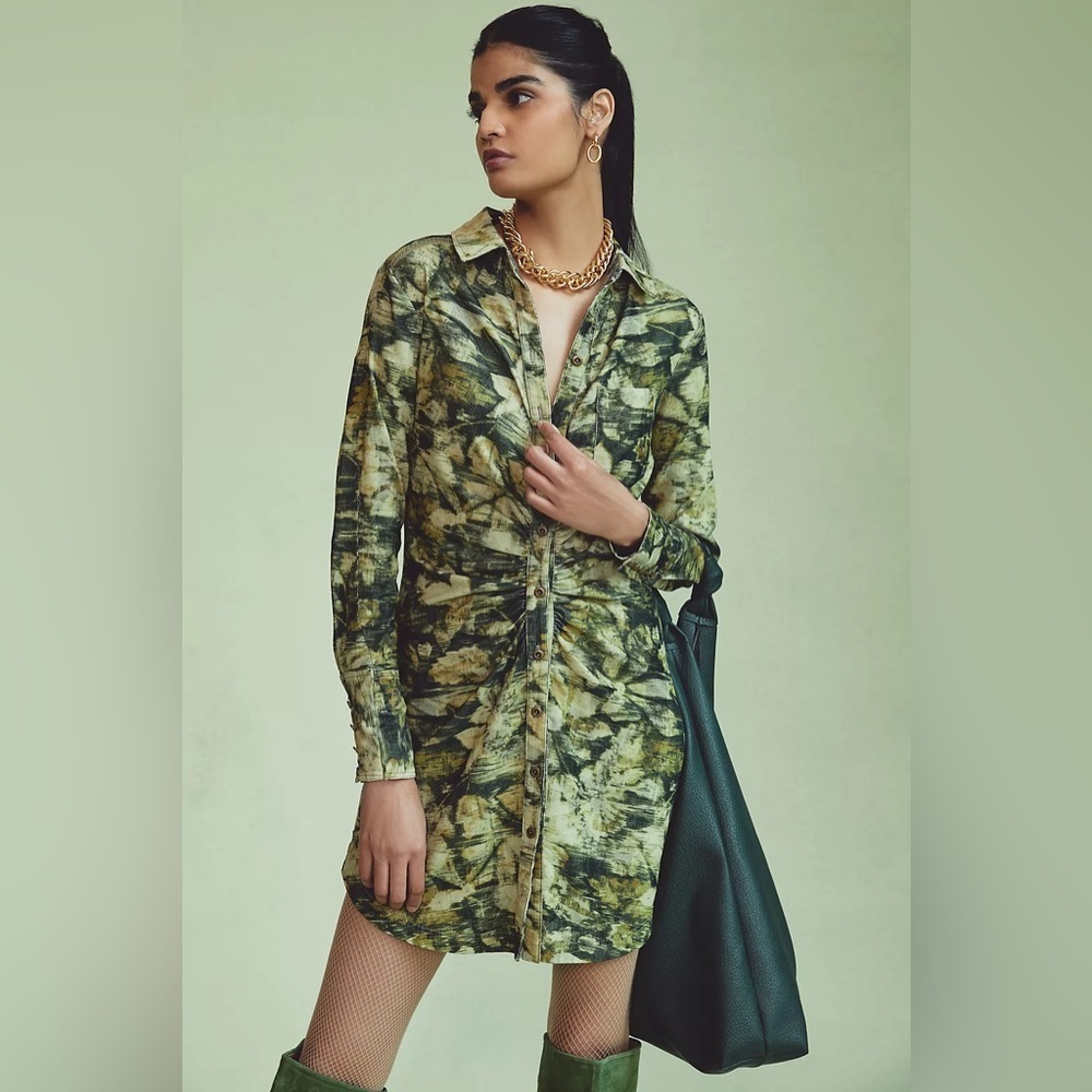 NWT! Anthropologie Pilcro Ruched Corduroy Shirt Dress - Size 2 🧵